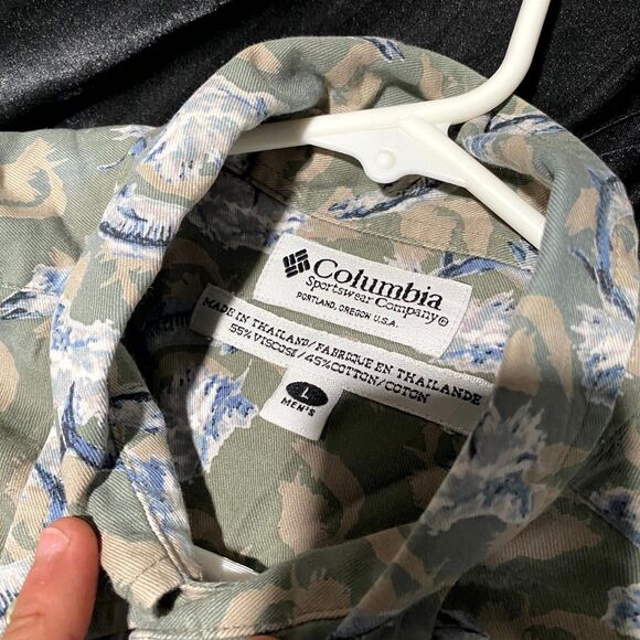 Columbia Buttin-Down Shirt Men's L Yellow Fish Print Short Sleeve Summer Casual - Picture 4 of 6